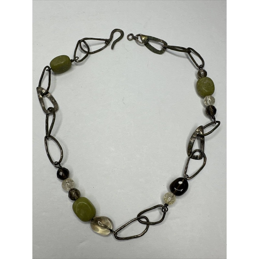 SILPADA 925 Sterling Silver Link Jade Citrine Smoky Quartz Necklace 17"